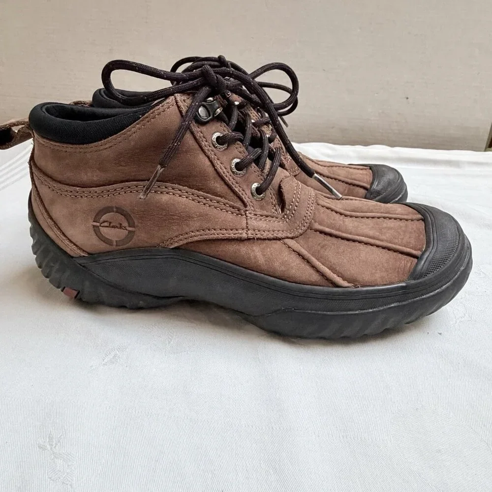 Clarks Mens 8 M Brown Muckers‎ Ankle Boots Shoes Leather Rubber Lace Up Winter